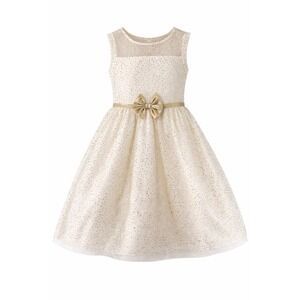 JONA MICHELLE Dress Girls Size 12 Ivory/ White‎ Gold Sequins Bow Holiday EUC